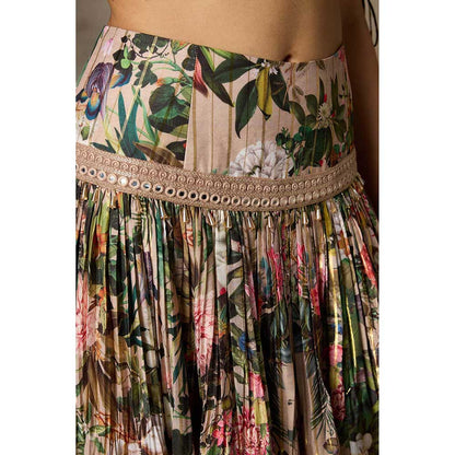 Rivaar by Rocky Star Beige Floral Print Lehenga with Crop Top (Set of 2)