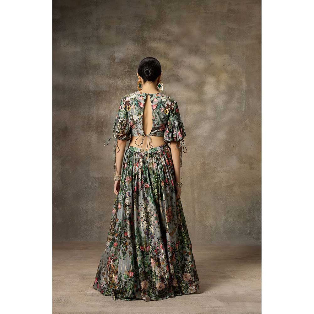 Rivaar by Rocky Star Green Botanical Print Blouse with Lehenga (Set of 2)