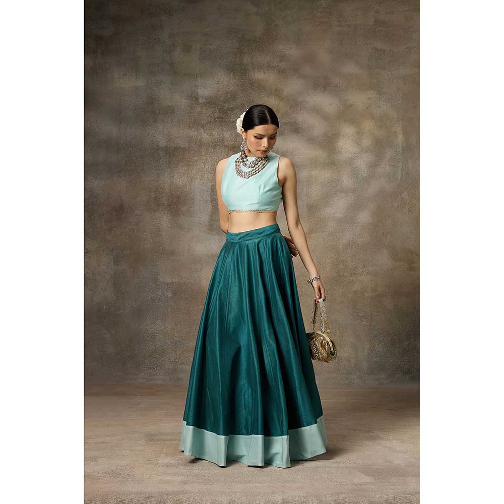 Rivaar by Rocky Star Solid Teal Blouse with Lehenga (Set of 2)