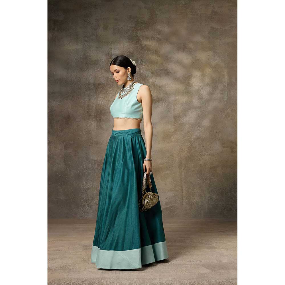 Rivaar by Rocky Star Solid Teal Blouse with Lehenga (Set of 2)