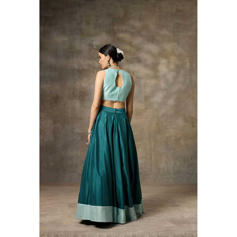 Rivaar by Rocky Star Solid Teal Blouse with Lehenga (Set of 2)