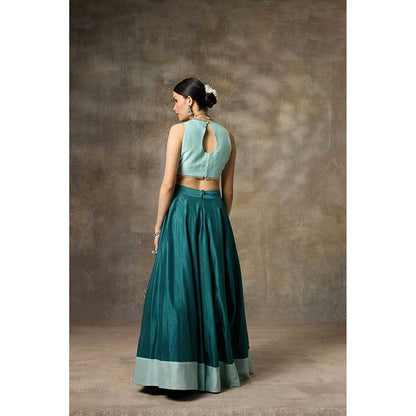 Rivaar by Rocky Star Solid Teal Blouse with Lehenga (Set of 2)