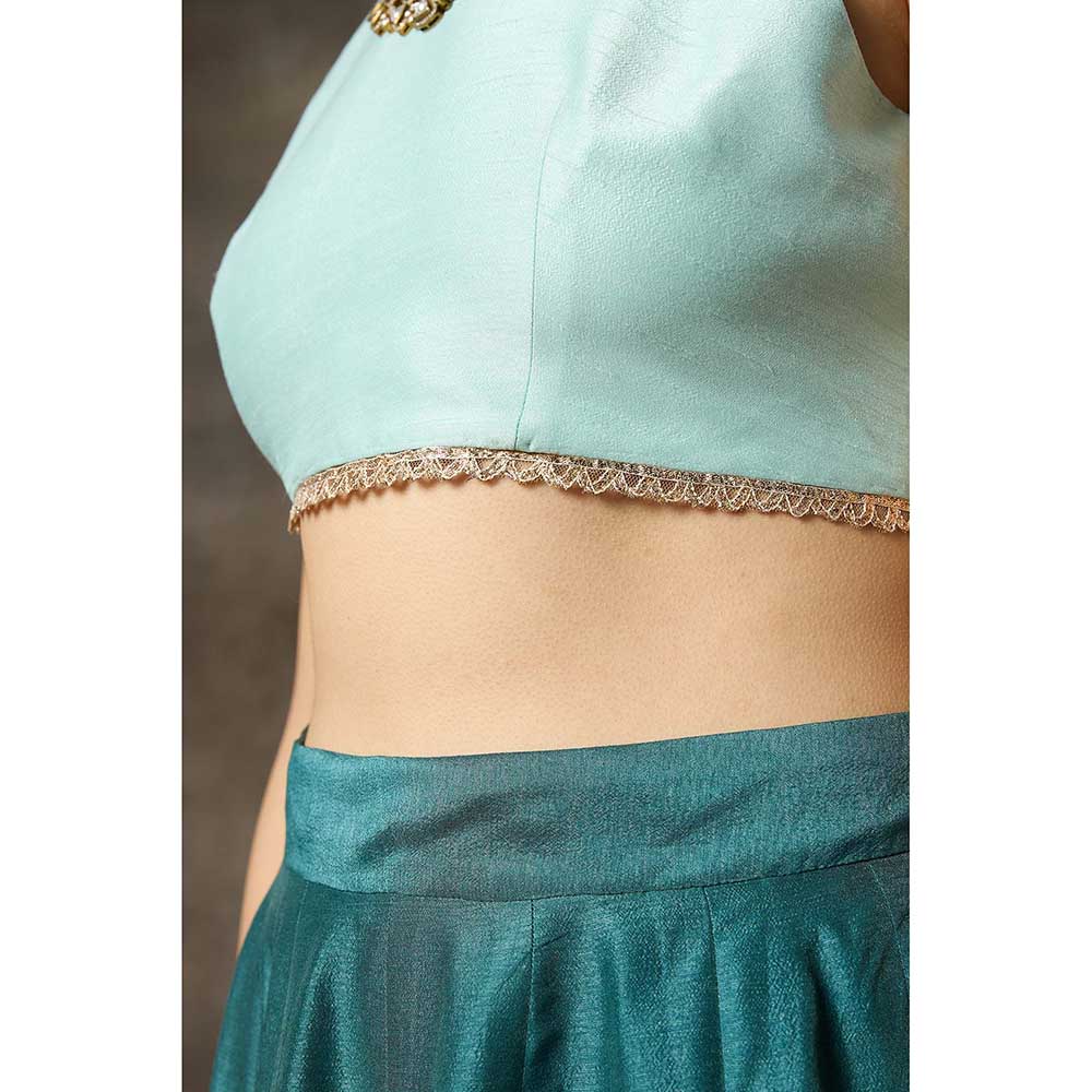 Rivaar by Rocky Star Solid Teal Blouse with Lehenga (Set of 2)