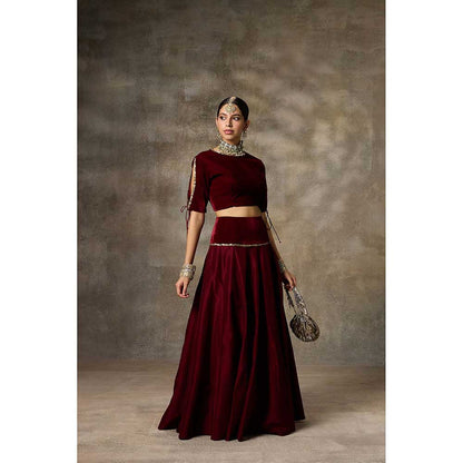 Rivaar by Rocky Star Maroon Solid Blouse with Lehenga (Set of 2)