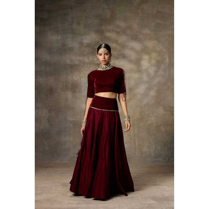 Rivaar by Rocky Star Maroon Solid Blouse with Lehenga (Set of 2)