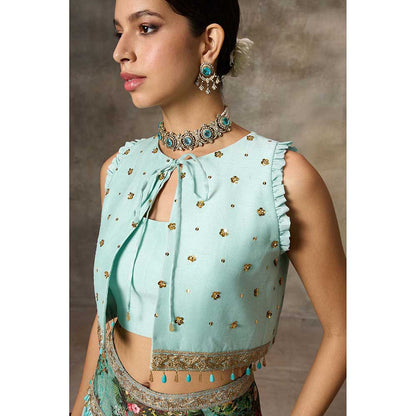 Rivaar by Rocky Star Blue Jacket with Blouse and Lehenga (Set of 3)