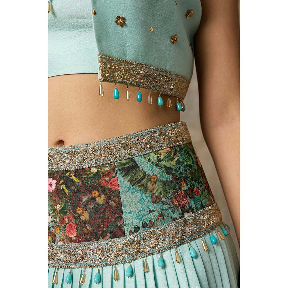Rivaar by Rocky Star Blue Jacket with Blouse and Lehenga (Set of 3)