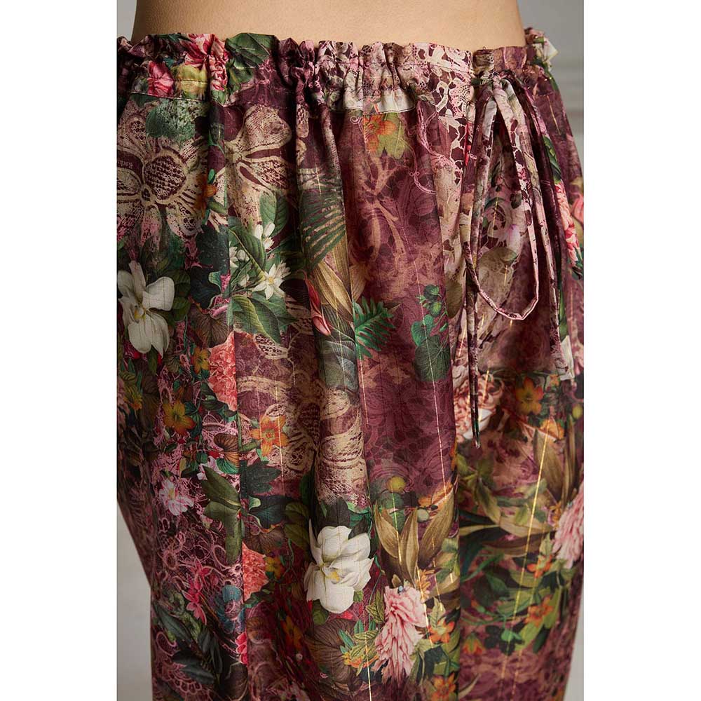 Rivaar by Rocky Star Maroon Floral Printed Co-Ord (Set of 2)