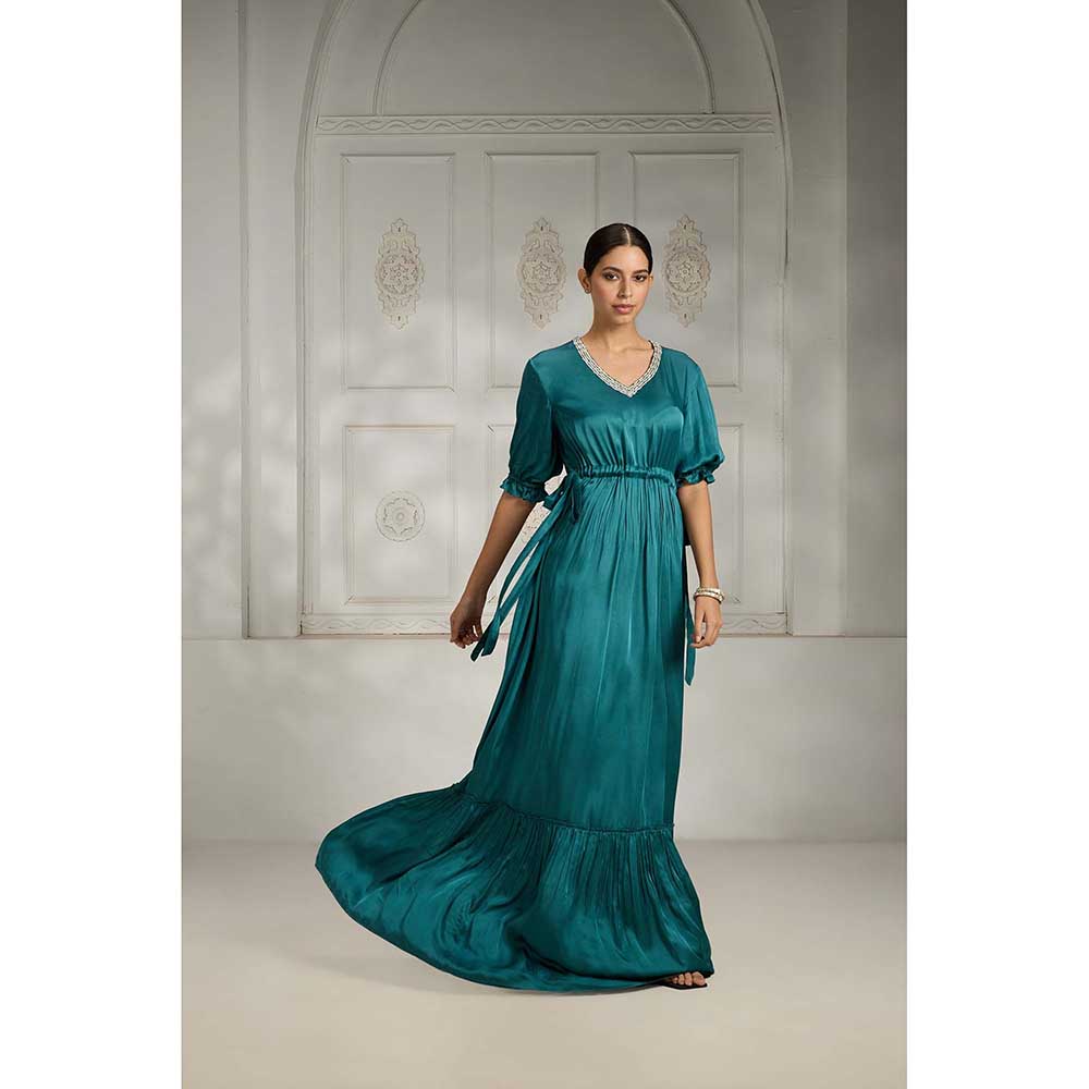 Rivaar by Rocky Star Teal V-Neck Gown