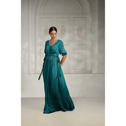 Rivaar by Rocky Star Teal V-Neck Gown