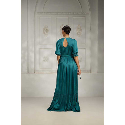 Rivaar by Rocky Star Teal V-Neck Gown