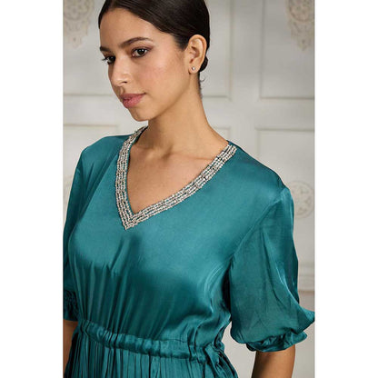 Rivaar by Rocky Star Teal V-Neck Gown