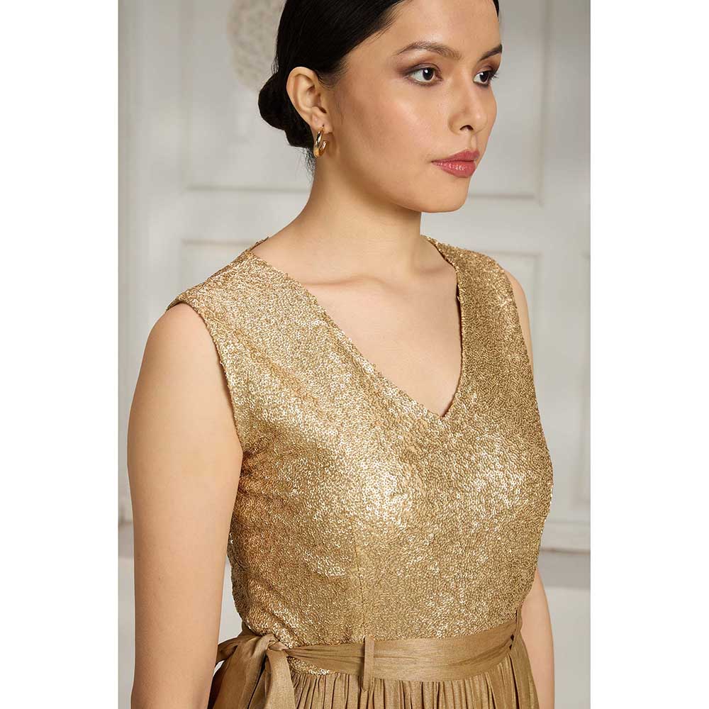 Rivaar by Rocky Star Brown Sequence Maxi Dress with Belt (Set of 2)