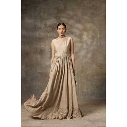 Rivaar by Rocky Star Beige Solid Maxi Dress