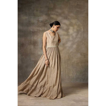 Rivaar by Rocky Star Beige Solid Maxi Dress