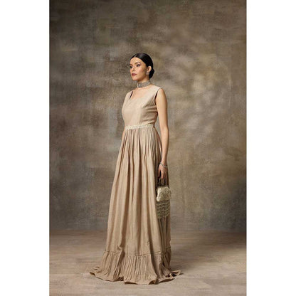 Rivaar by Rocky Star Beige Solid Maxi Dress