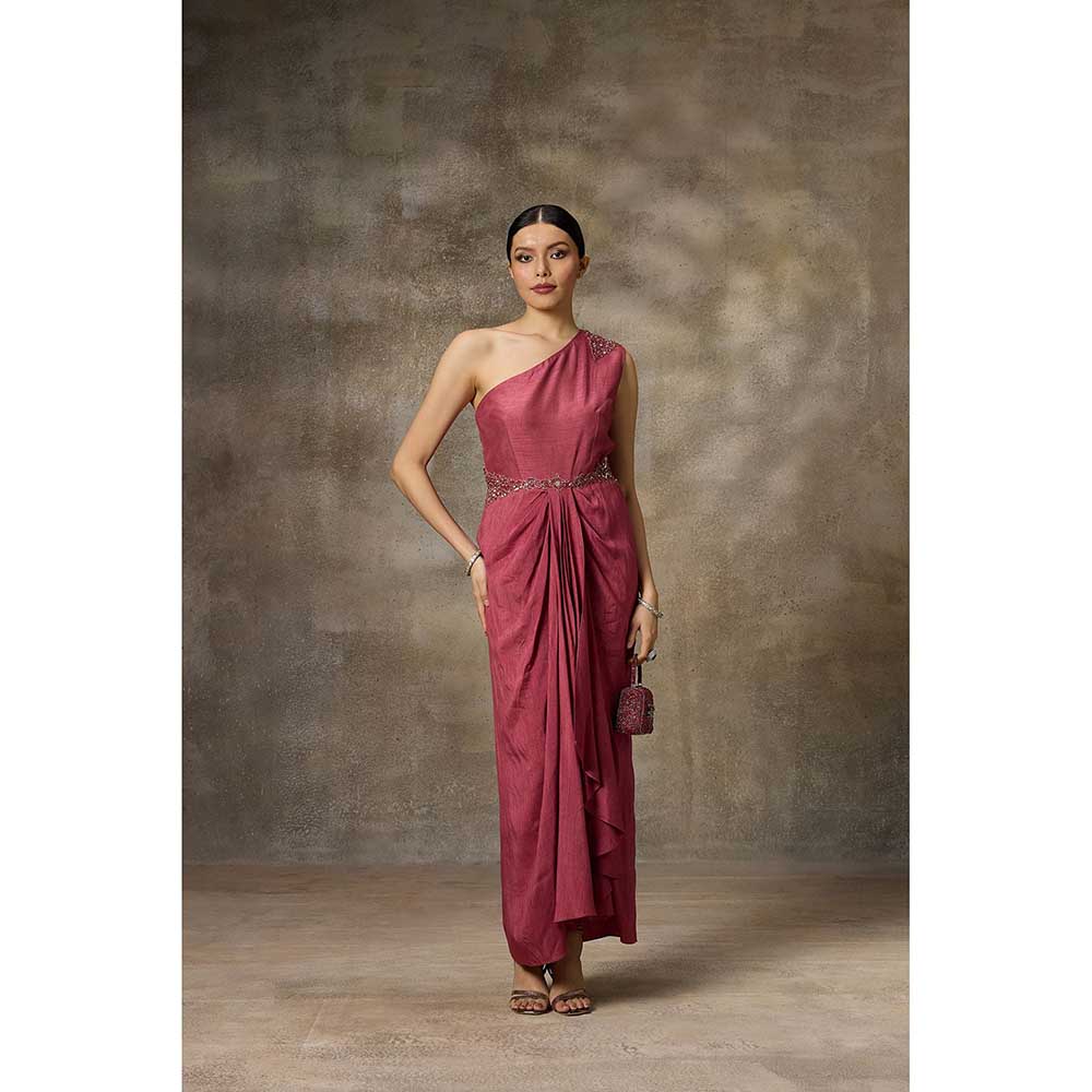 Rivaar by Rocky Star Pink One Shoulder Draped Maxi Dress