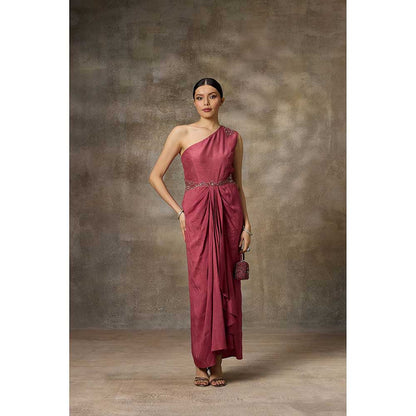 Rivaar by Rocky Star Pink One Shoulder Draped Maxi Dress