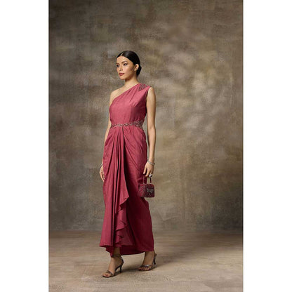 Rivaar by Rocky Star Pink One Shoulder Draped Maxi Dress