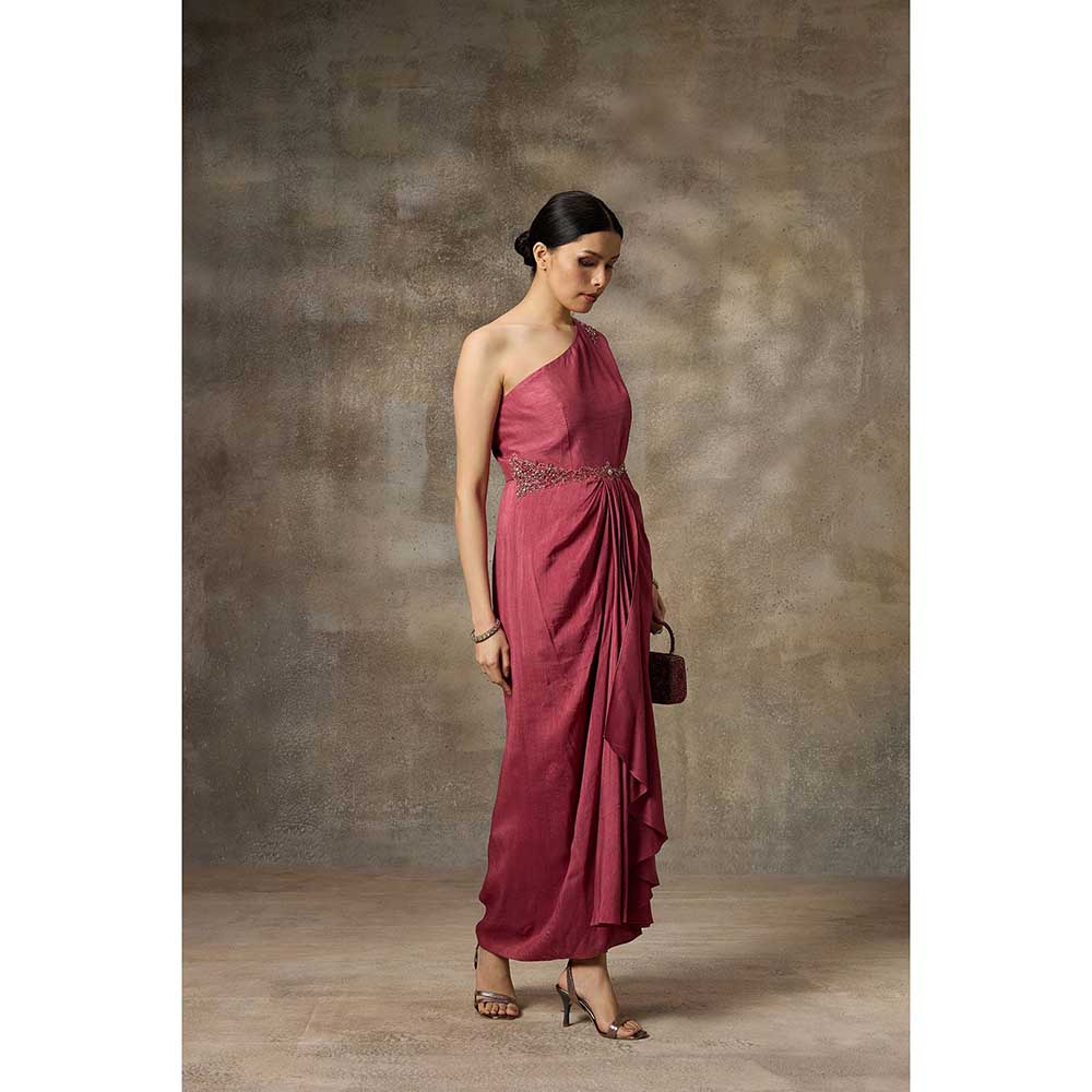 Rivaar by Rocky Star Pink One Shoulder Draped Maxi Dress