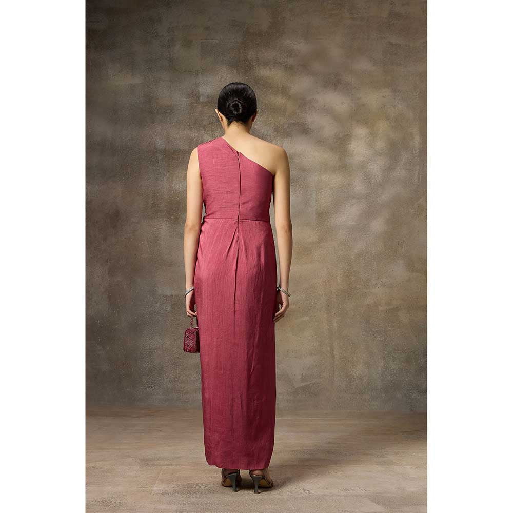 Rivaar by Rocky Star Pink One Shoulder Draped Maxi Dress