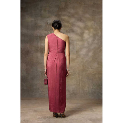 Rivaar by Rocky Star Pink One Shoulder Draped Maxi Dress