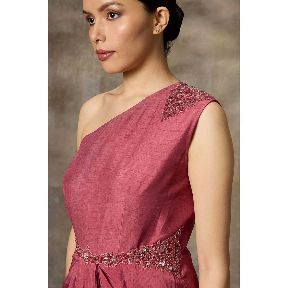 Rivaar by Rocky Star Pink One Shoulder Draped Maxi Dress