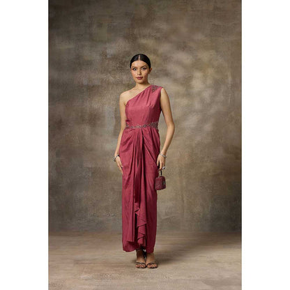 Rivaar by Rocky Star Pink One Shoulder Draped Maxi Dress
