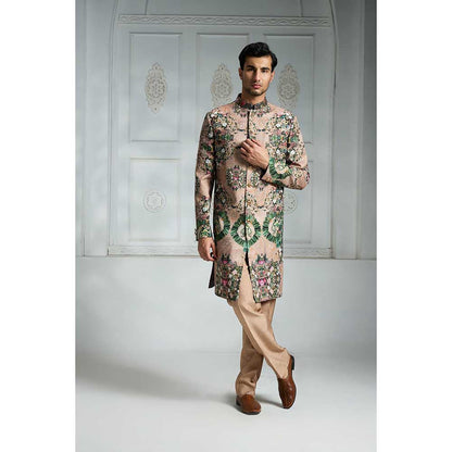 Rivaar by Rocky Star Beige Printed Sherwani (Set of 2)