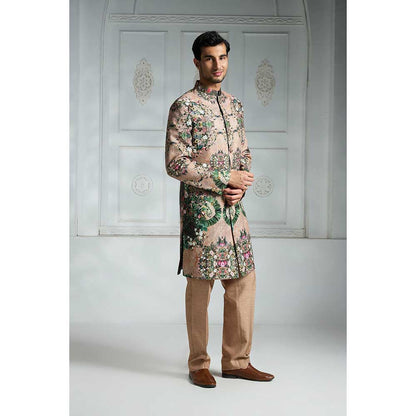 Rivaar by Rocky Star Beige Printed Sherwani (Set of 2)
