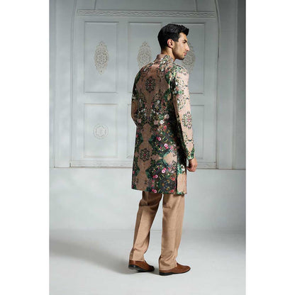 Rivaar by Rocky Star Beige Printed Sherwani (Set of 2)