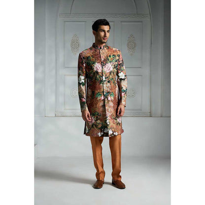 Rivaar by Rocky Star Rust Printed Sherwani (Set of 2)