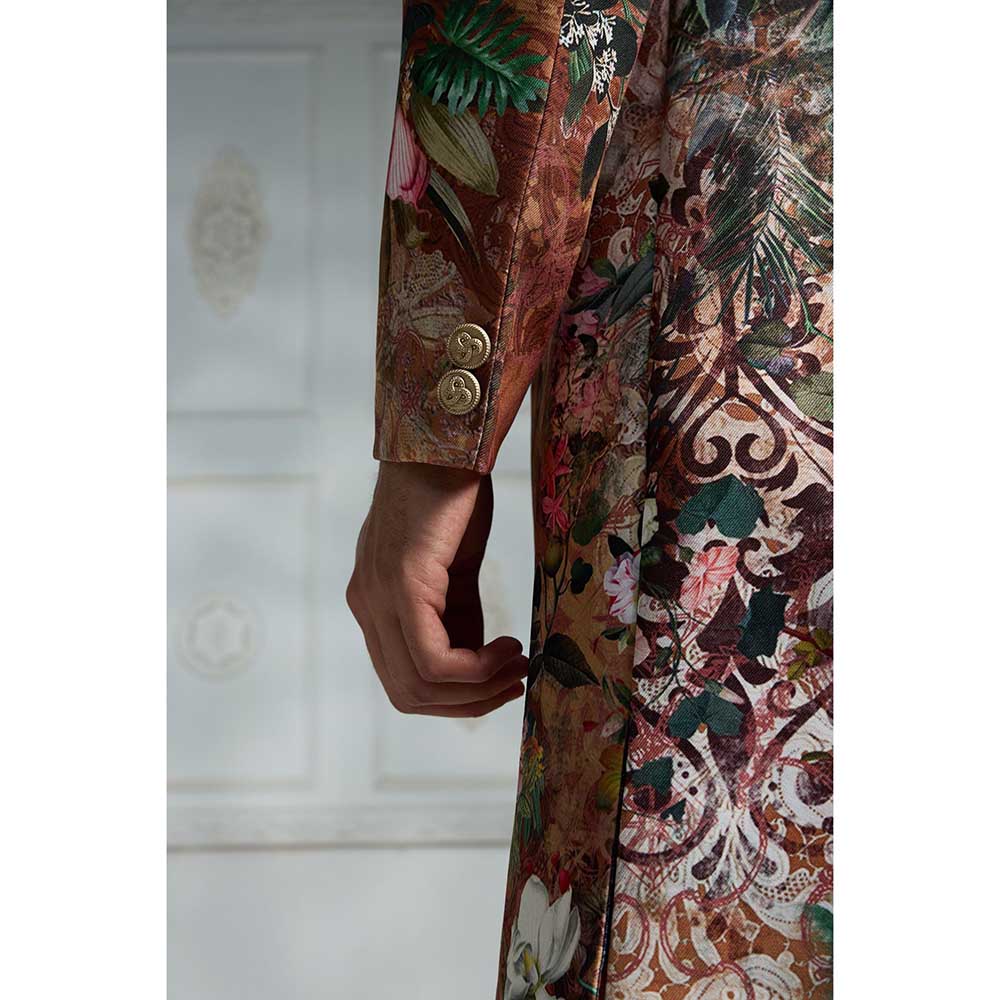 Rivaar by Rocky Star Rust Printed Sherwani (Set of 2)