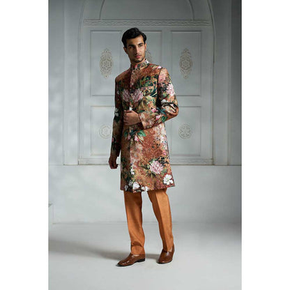 Rivaar by Rocky Star Rust Printed Sherwani (Set of 2)