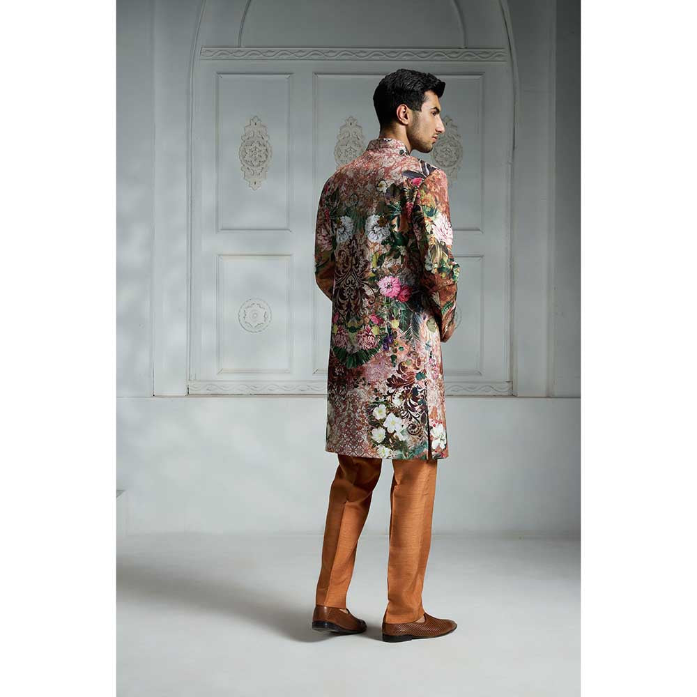 Rivaar by Rocky Star Rust Printed Sherwani (Set of 2)