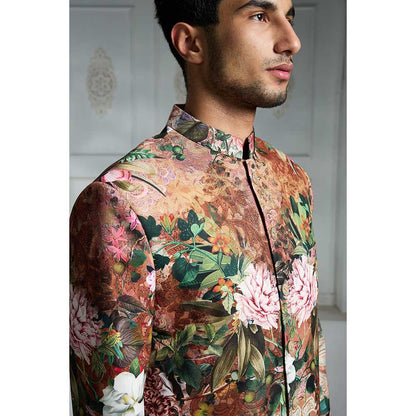Rivaar by Rocky Star Rust Printed Sherwani (Set of 2)