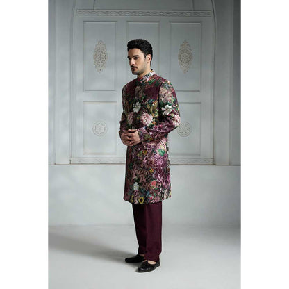 Rivaar by Rocky Star Maroon Printed Sherwani (Set of 2)