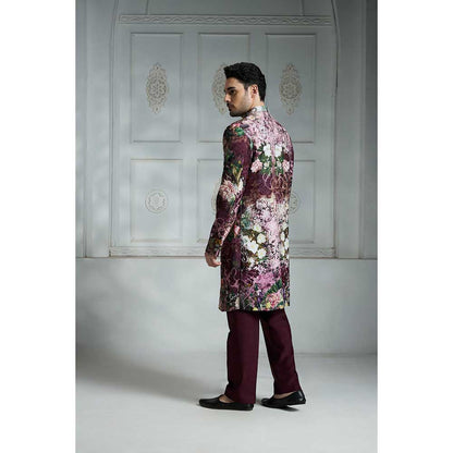 Rivaar by Rocky Star Maroon Printed Sherwani (Set of 2)