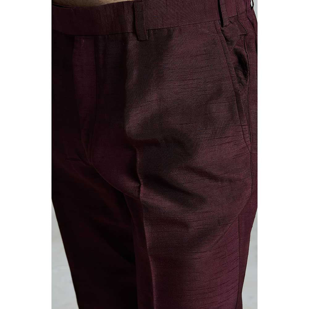 Rivaar by Rocky Star Maroon Printed Sherwani (Set of 2)