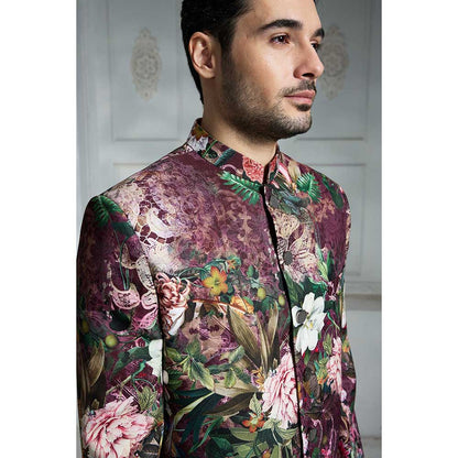 Rivaar by Rocky Star Maroon Printed Sherwani (Set of 2)