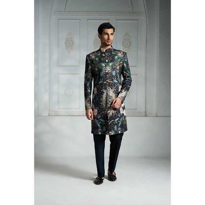 Rivaar by Rocky Star Black Printed Sherwani (Set of 2)
