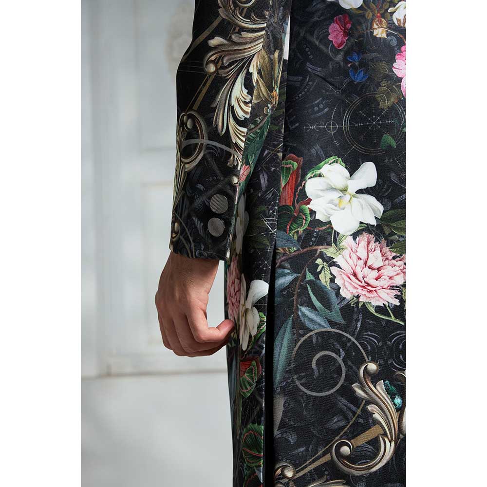 Rivaar by Rocky Star Black Printed Sherwani (Set of 2)