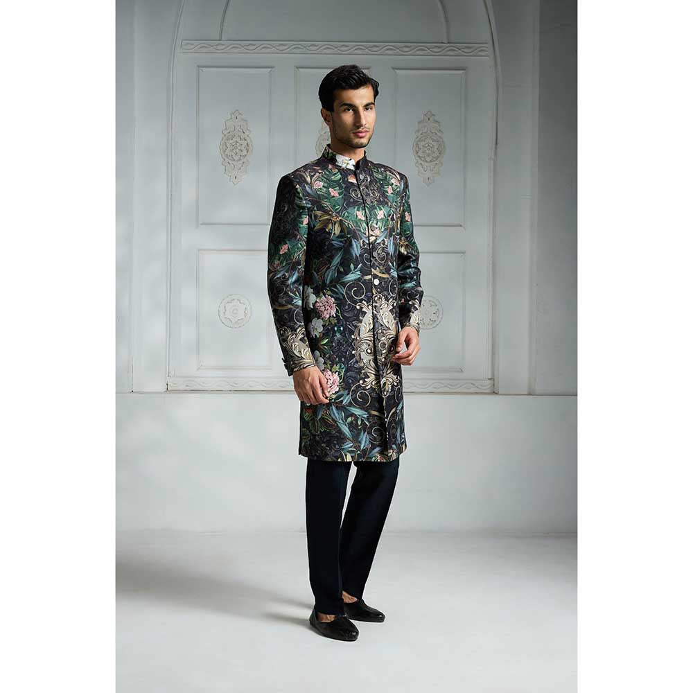 Rivaar by Rocky Star Black Printed Sherwani (Set of 2)