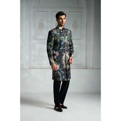 Rivaar by Rocky Star Black Printed Sherwani (Set of 2)