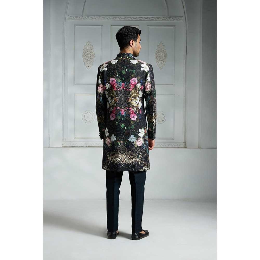 Rivaar by Rocky Star Black Printed Sherwani (Set of 2)