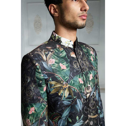Rivaar by Rocky Star Black Printed Sherwani (Set of 2)