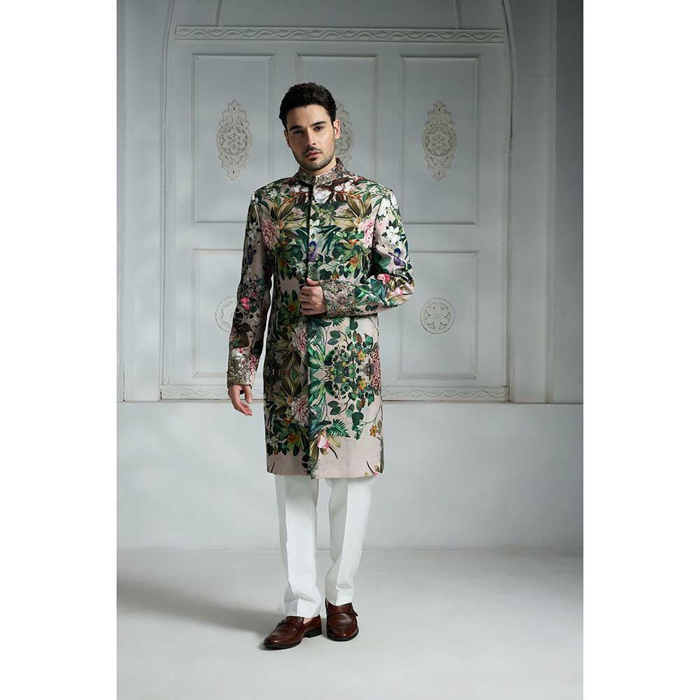 Rivaar by Rocky Star White Printed Sherwani (Set of 2)