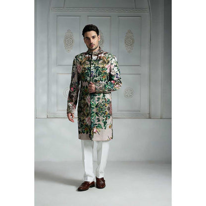 Rivaar by Rocky Star White Printed Sherwani (Set of 2)