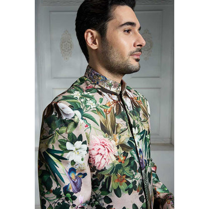 Rivaar by Rocky Star White Printed Sherwani (Set of 2)