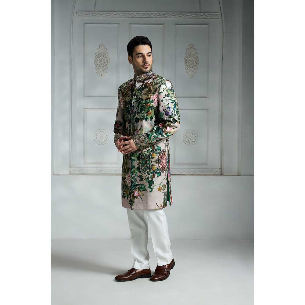 Rivaar by Rocky Star White Printed Sherwani (Set of 2)